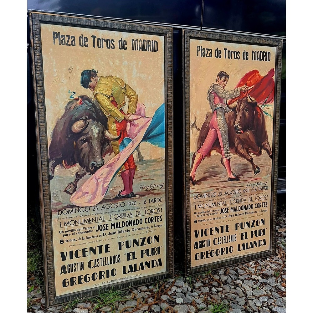 MCM Spanish Bull Fighting Framed Wall Art 42" X 22"
